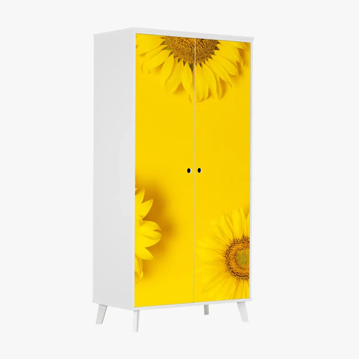 Schrankaufkleber drei sonnenblumen auf gelbem hintergrund – Pixers®