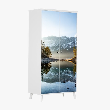 Schrankaufkleber bergsee spiegelung bei sonnenaufgang – Pixers®