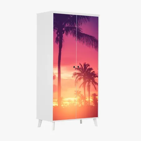 Schrankaufkleber tropischer sonnenuntergang mit palmen – Pixers®