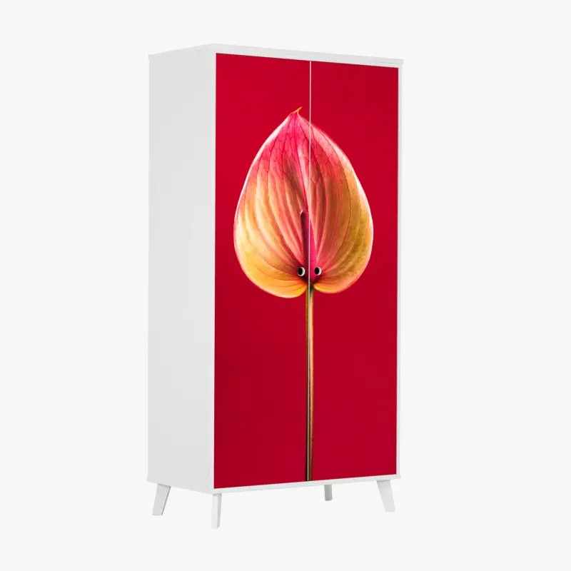 Schrankaufkleber elegantes anthurium vor rotem hintergrund