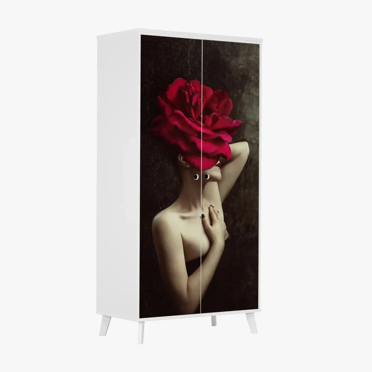 Schrankaufkleber frau mit rosenkopf surreales blumenporträt – Pixers®