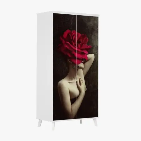 Schrankaufkleber frau mit rosenkopf surreales blumenporträt – Pixers®