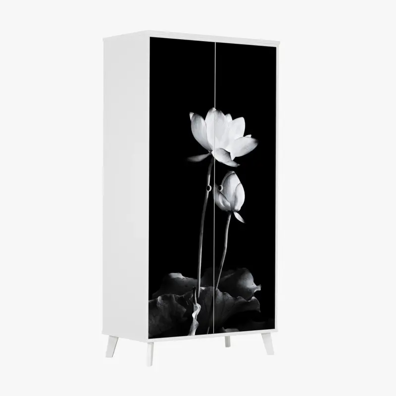 Schrankaufkleber weißer lotus in monochrom