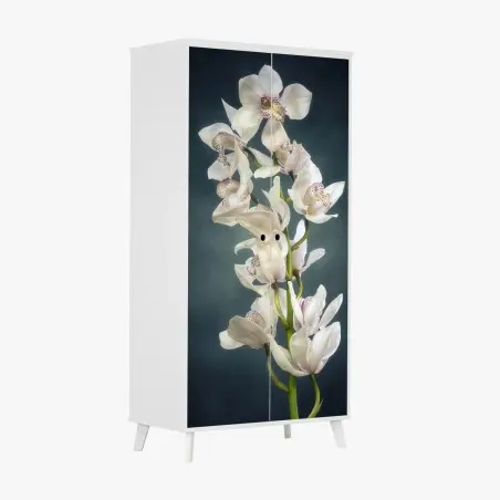 Schrankaufkleber zarte weiße orchideen vor gedämpftem hintergrund – Pixers®