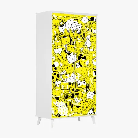 Schrankaufkleber verspielte gelbe katzen-collage – Pixers®