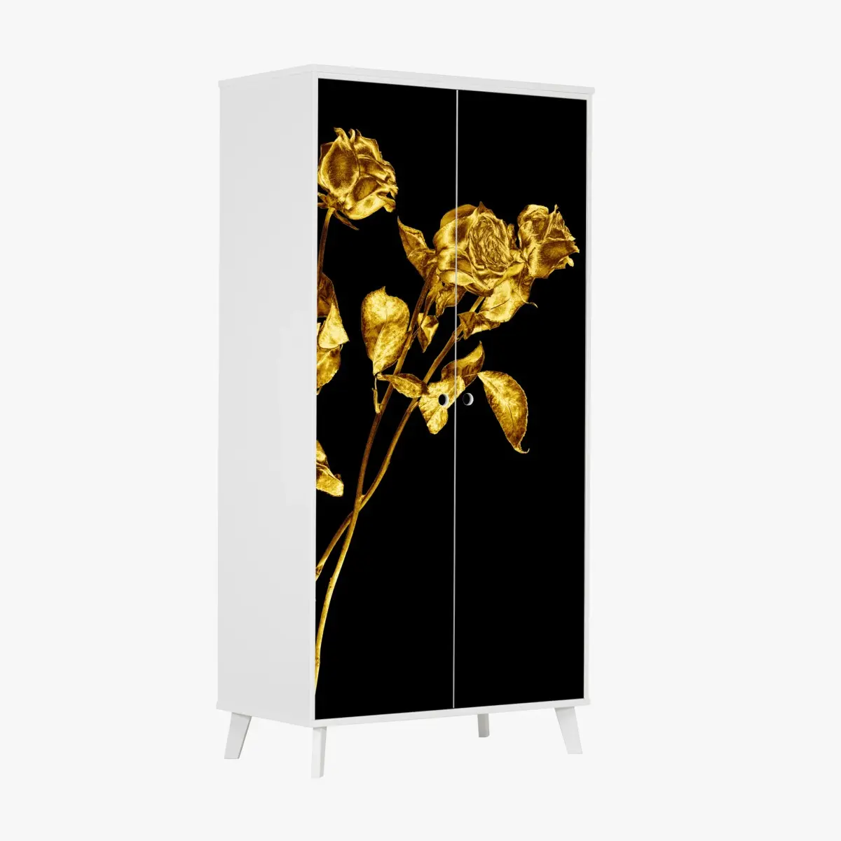 Schrankaufkleber goldene rosen vor schwarzem hintergrund – Pixers®
