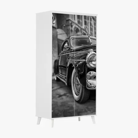 Schrankaufkleber vintage klassisches auto auf kopfsteinpflaster – Pixers®