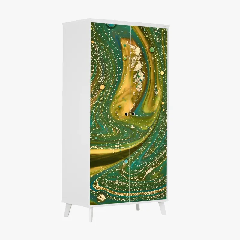 Schrankaufkleber grün-goldene flüssige marmorierte kunst