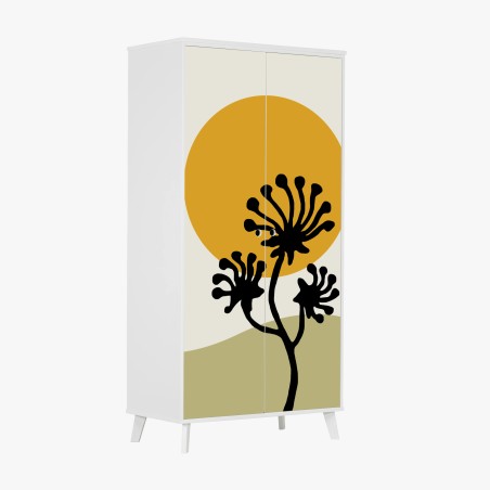 Schrankaufkleber minimalistische botanische silhouette mit sonne – Pixers®