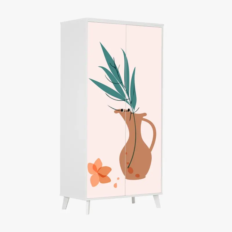 Schrankaufkleber pastell botanische vase mit blättern