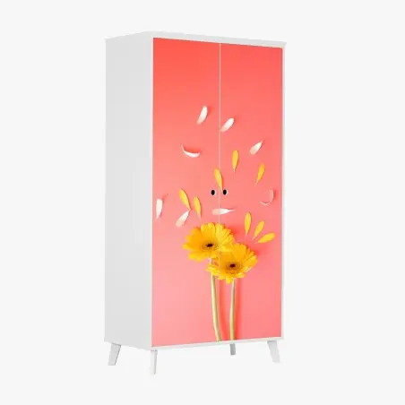 Schrankaufkleber sonnige gelbe gerbera auf korallfarbenem hintergrund – Pixers®