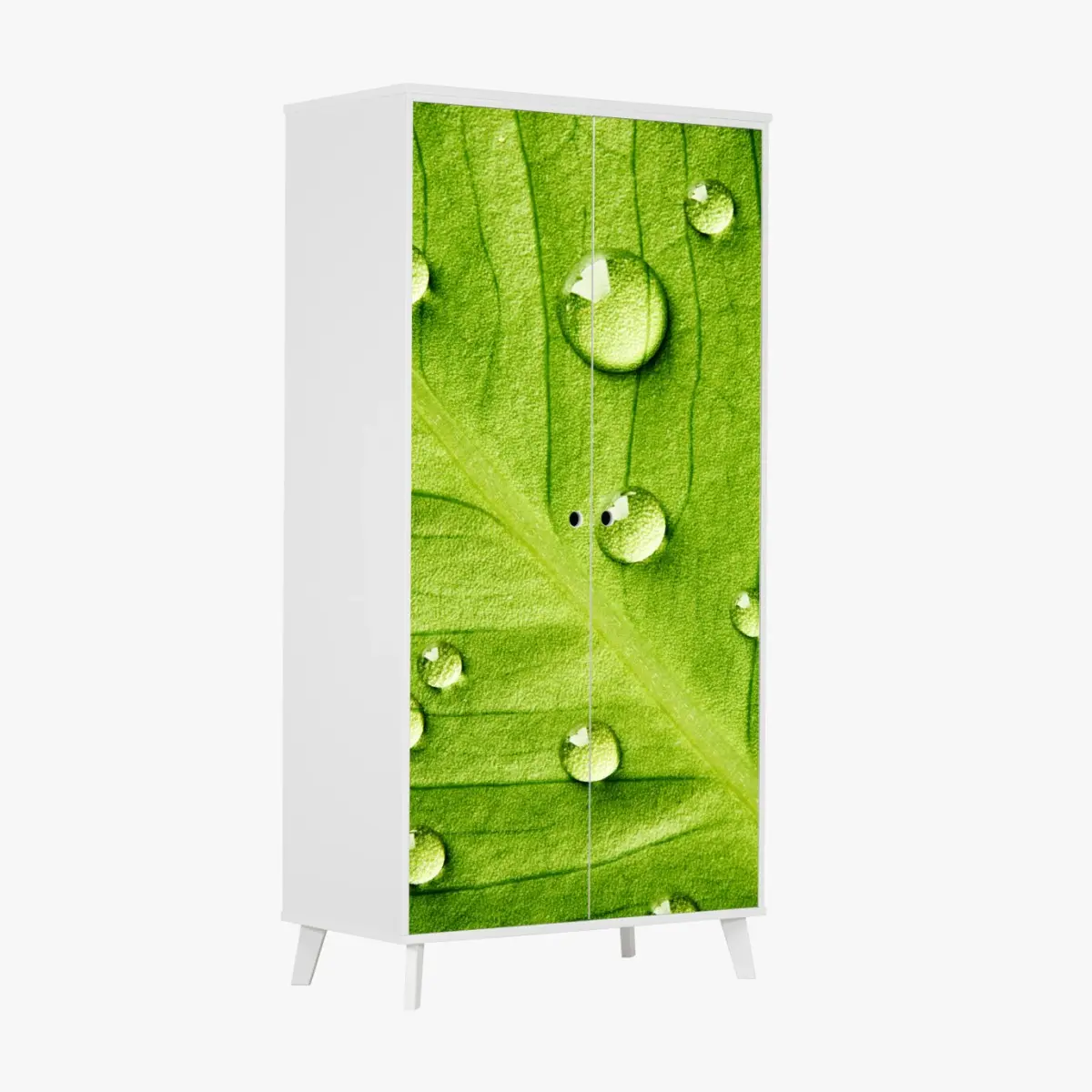 Schrankaufkleber frisches grünes blatt mit wassertropfen – Pixers®