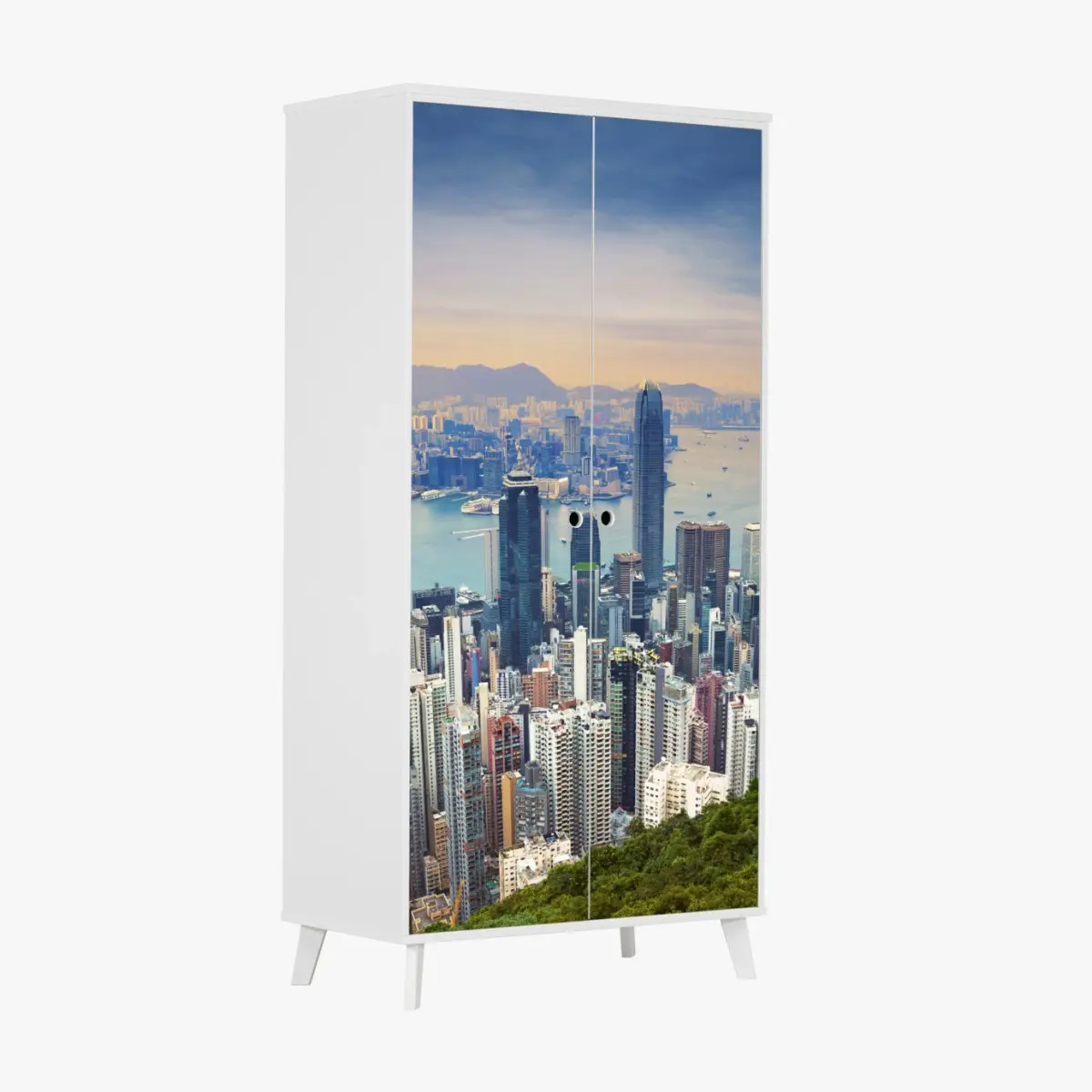 Schrankaufkleber Hong Kong stadtpanorama bei dämmerung – Pixers®