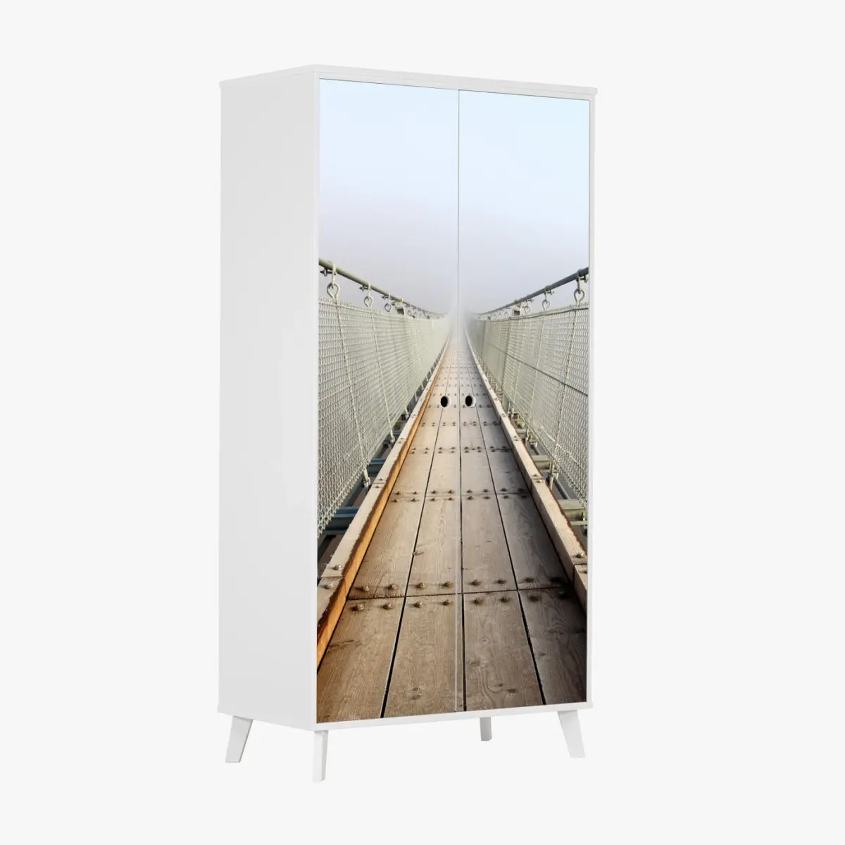 Schrankaufkleber neblige hängebrücke die in den nebel führt – Pixers®