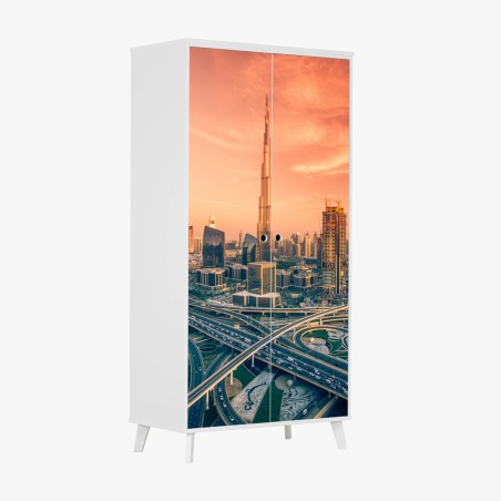 Schrankaufkleber Dubai skyline bei sonnenuntergang – Pixers®