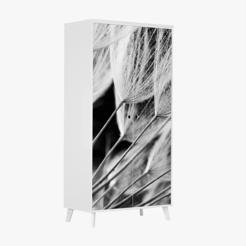 Schrankaufkleber zarte nahaufnahme von löwenzahnsamen in monochrom