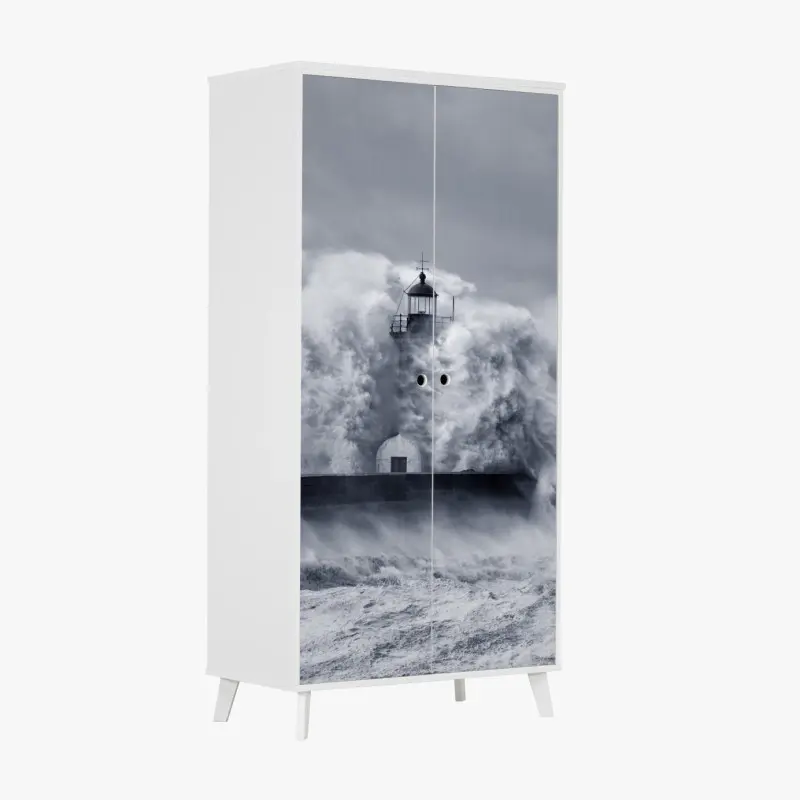 Schrankaufkleber leuchtturm von mächtigen wellen umgeben