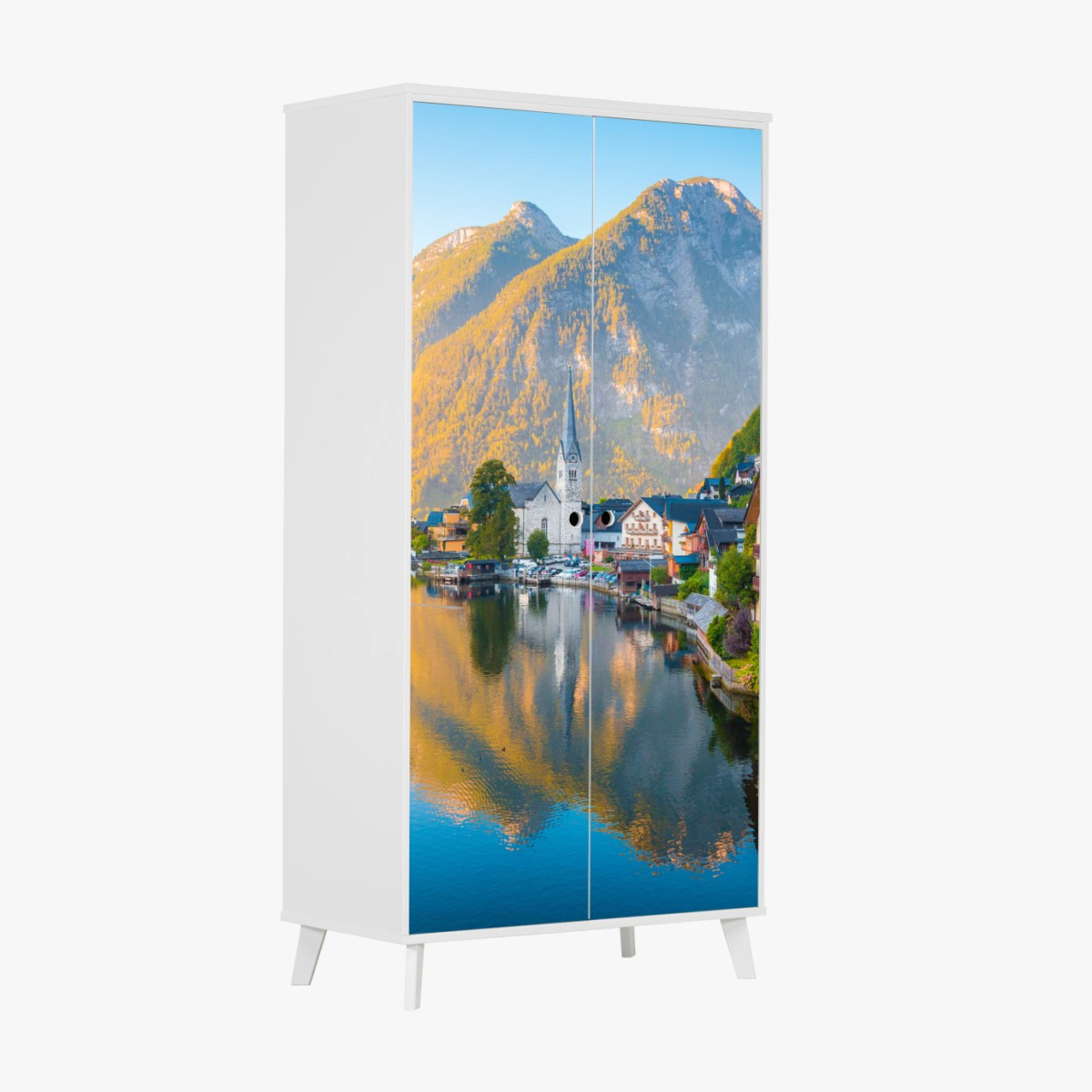 Schrankaufkleber morgendlicher lichtglanz über Hallstatt am see – Pixers®