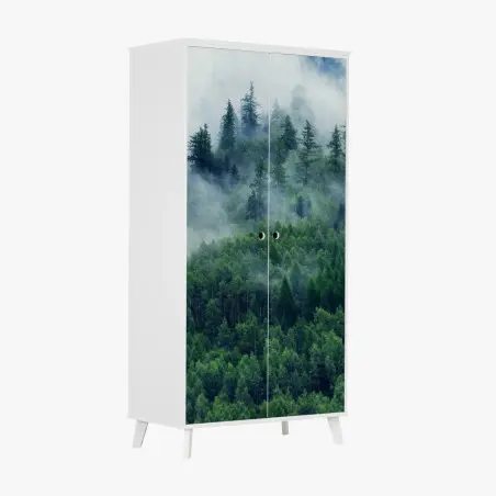 Schrankaufkleber nebliger grüner wald – Pixers®