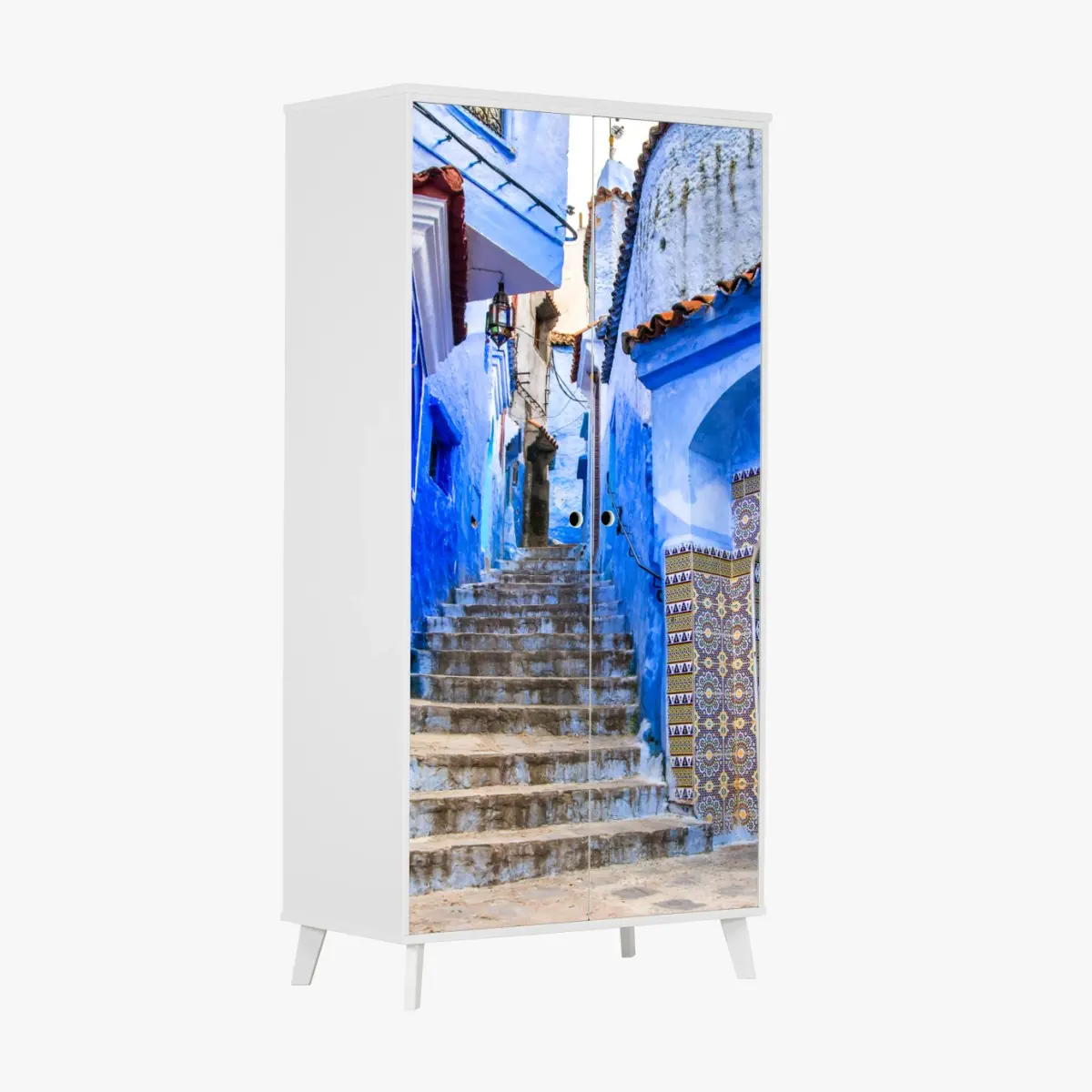 Schrankaufkleber blaue gasse in Chefchaouen, Marokko – Pixers®