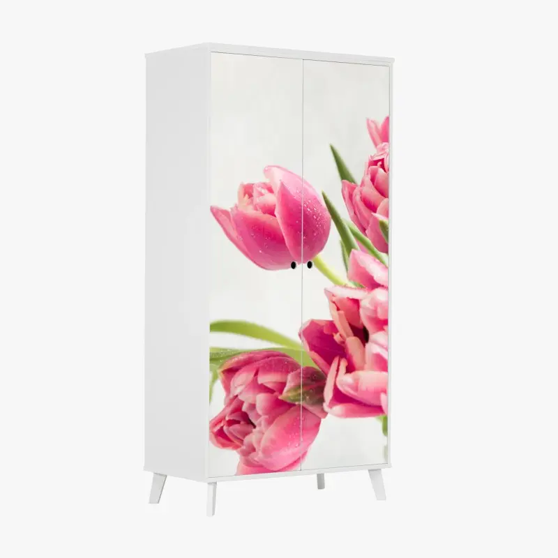 Schrankaufkleber eleganter strauß rosa tulpen