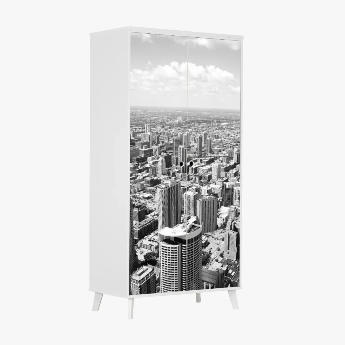 Schrankaufkleber Chicago skyline in graustufen – Pixers®