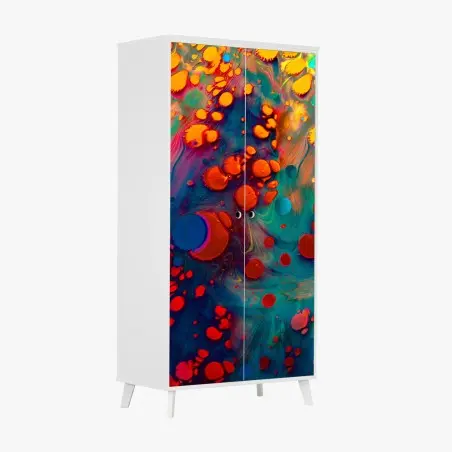 Schrankaufkleber lebendige türkis-orange marmorierte kunst – Pixers®