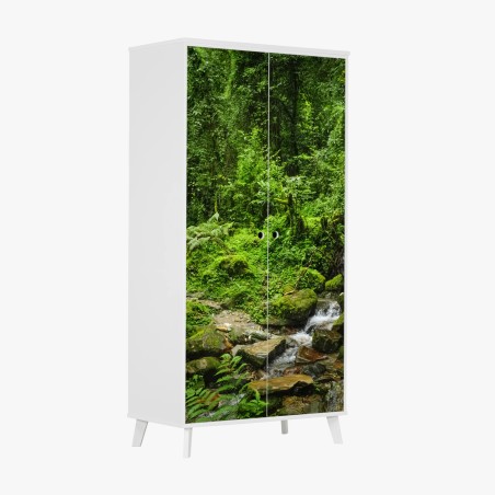 Schrankaufkleber üppiger grüner waldwasserfall – Pixers®