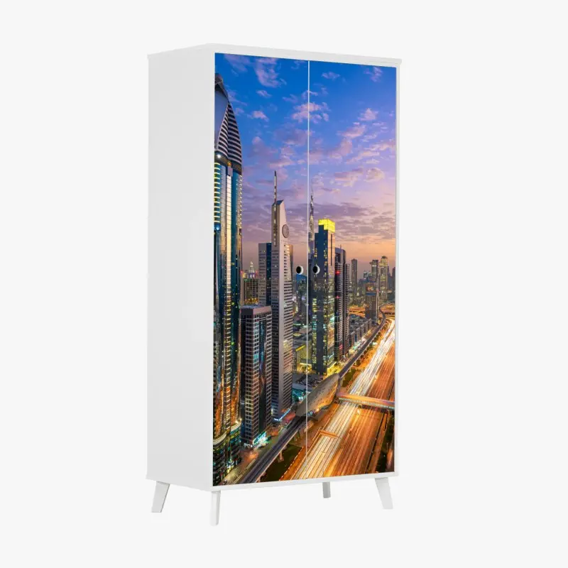 Schrankaufkleber stadtszene Dubais bei dämmerung