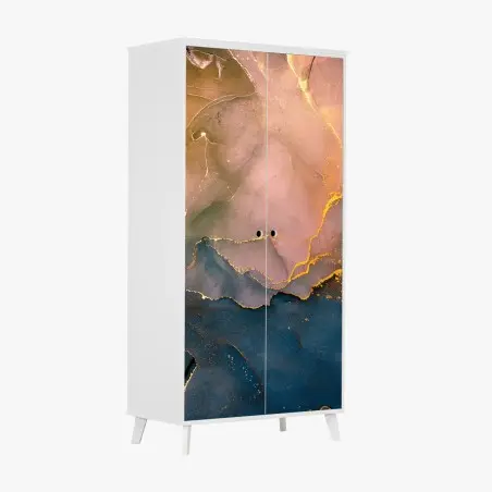 Schrankaufkleber blaues und goldenes abstraktes marmormotiv – Pixers®