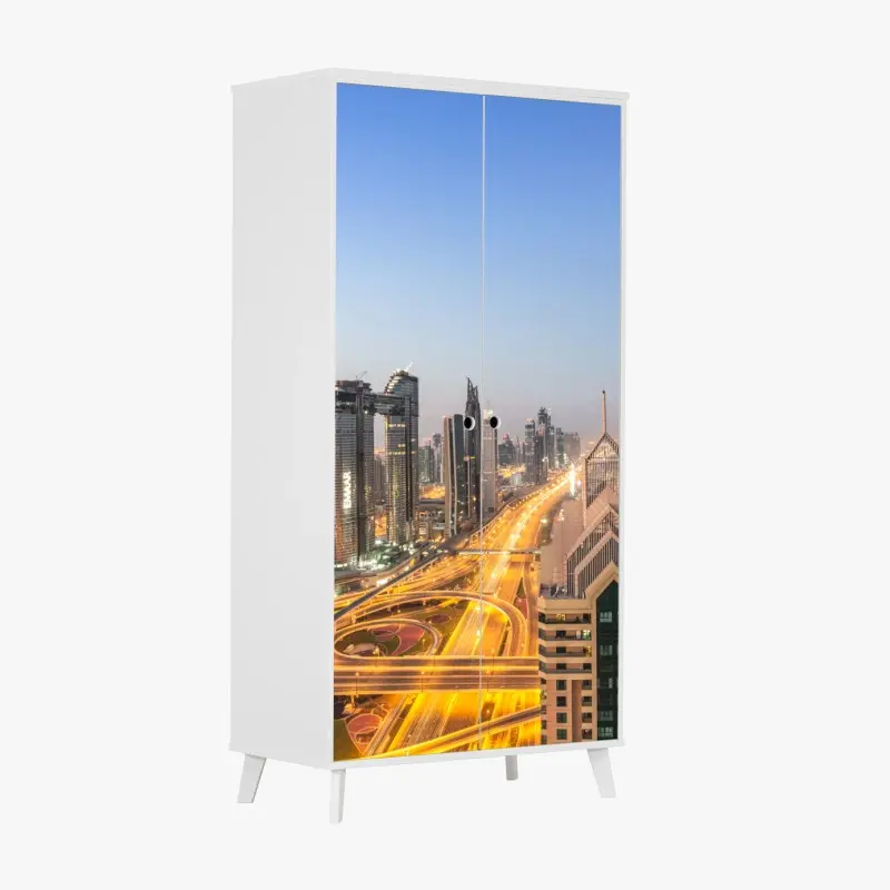 Schrankaufkleber skyline von Dubai bei dämmerung