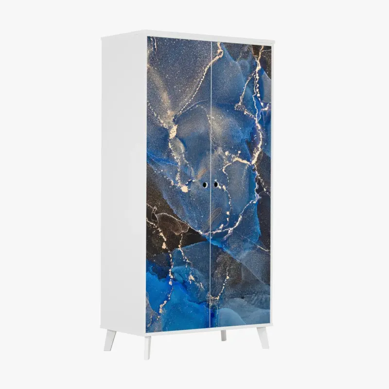 Schrankaufkleber luxuriöse blaue und goldene abstrakte wellen