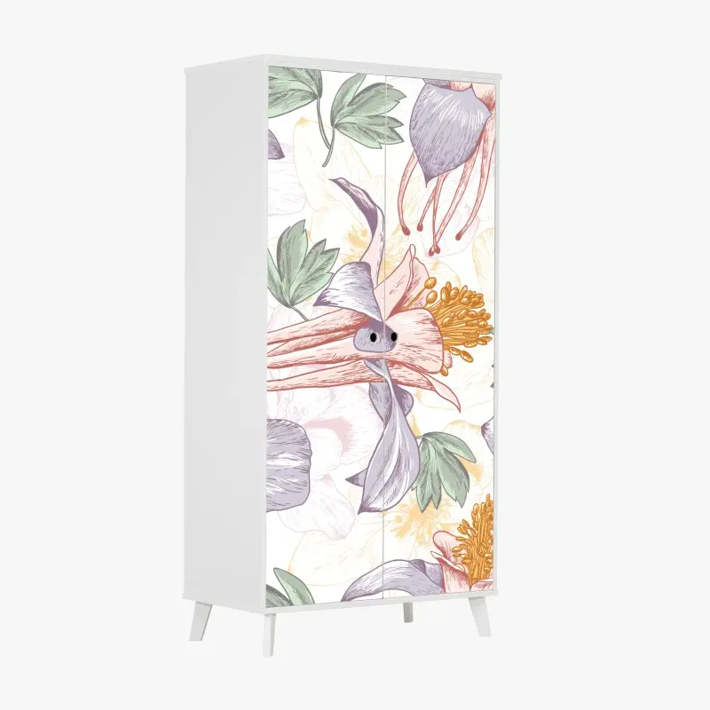 Schrankaufkleber zarte pastellblumen im botanischen stil
