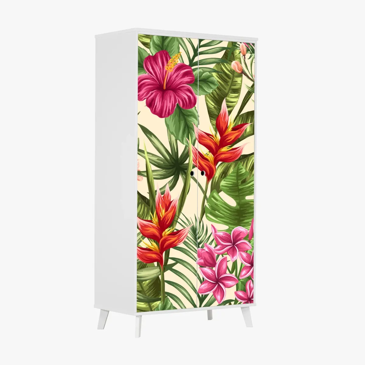 Schrankaufkleber tropisches blumenmuster mit hibiskus und plumeria – Pixers®