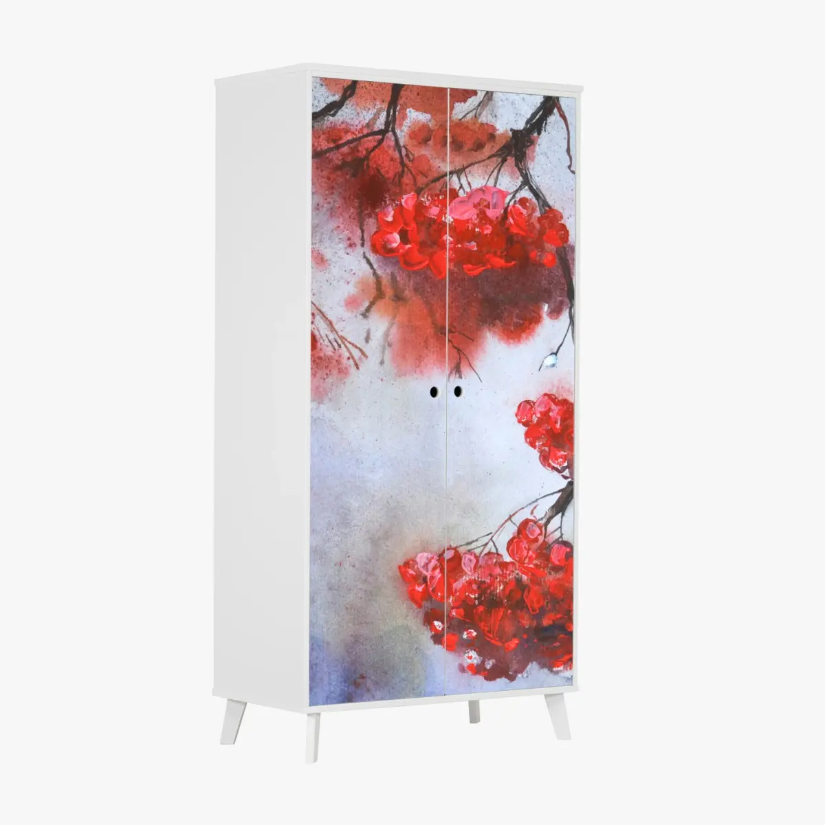 Schrankaufkleber aquarell rote beeren an zweigen – Pixers®
