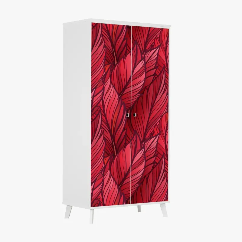Schrankaufkleber rotes botanisches blättermuster