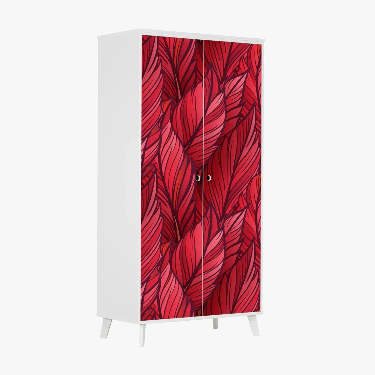 Schrankaufkleber rotes botanisches blättermuster – Pixers®