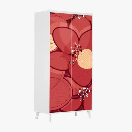 Schrankaufkleber rotes blumenmuster mit beigen mittelpunkten – Pixers®