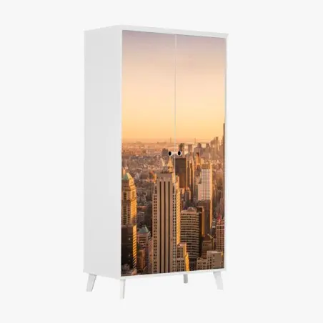 Schrankaufkleber goldener sonnenuntergang über der skyline von New York – Pixers®
