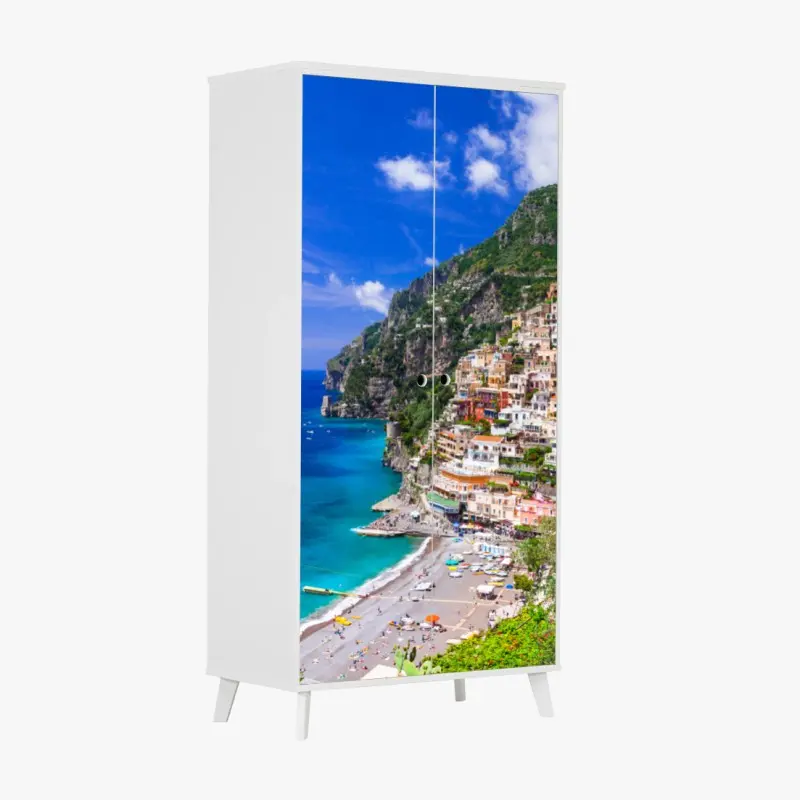 Schrankaufkleber sonnige panoramaaufnahme von Positano an der Amalfiküste