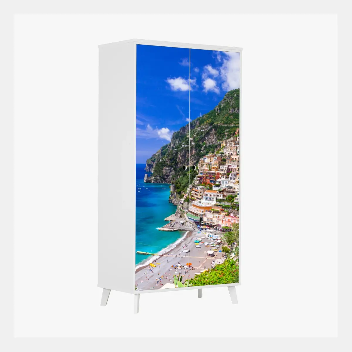 Schrankaufkleber sonnige panoramaaufnahme von Positano an der Amalfiküste – Pixers®