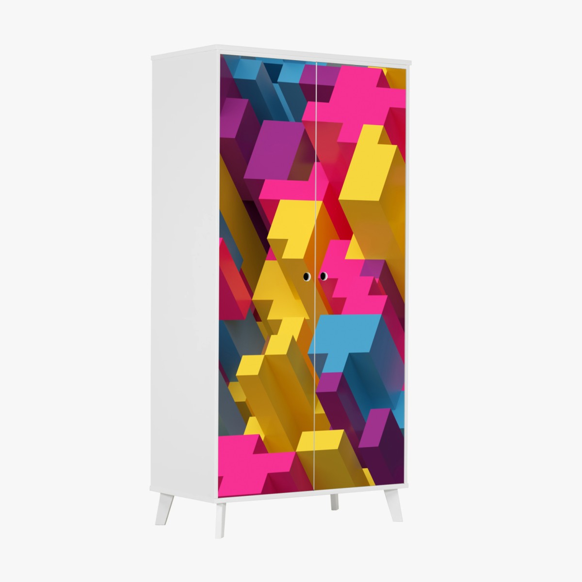 Schrankaufkleber buntes 3d-voxel-muster – Pixers®