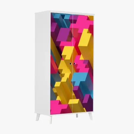 Schrankaufkleber buntes 3d-voxel-muster – Pixers®