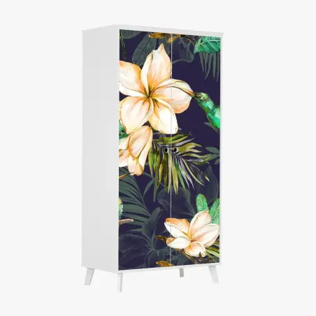 Schrankaufkleber tropische kolibris und plumeria in aquarell – Pixers®