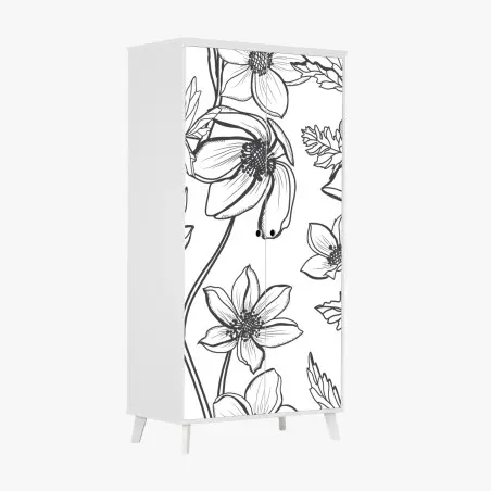 Schrankaufkleber botanische linienzeichnung mit blumen – Pixers®