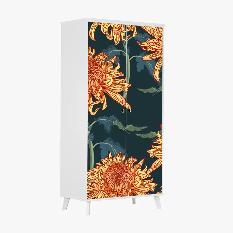 Schrankaufkleber goldene chrysantheme botanisches muster