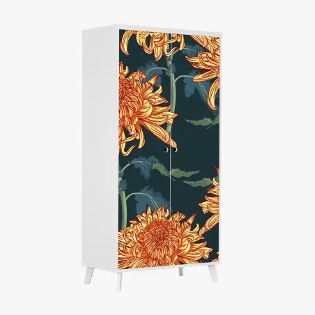 Schrankaufkleber goldene chrysantheme botanisches muster – Pixers®