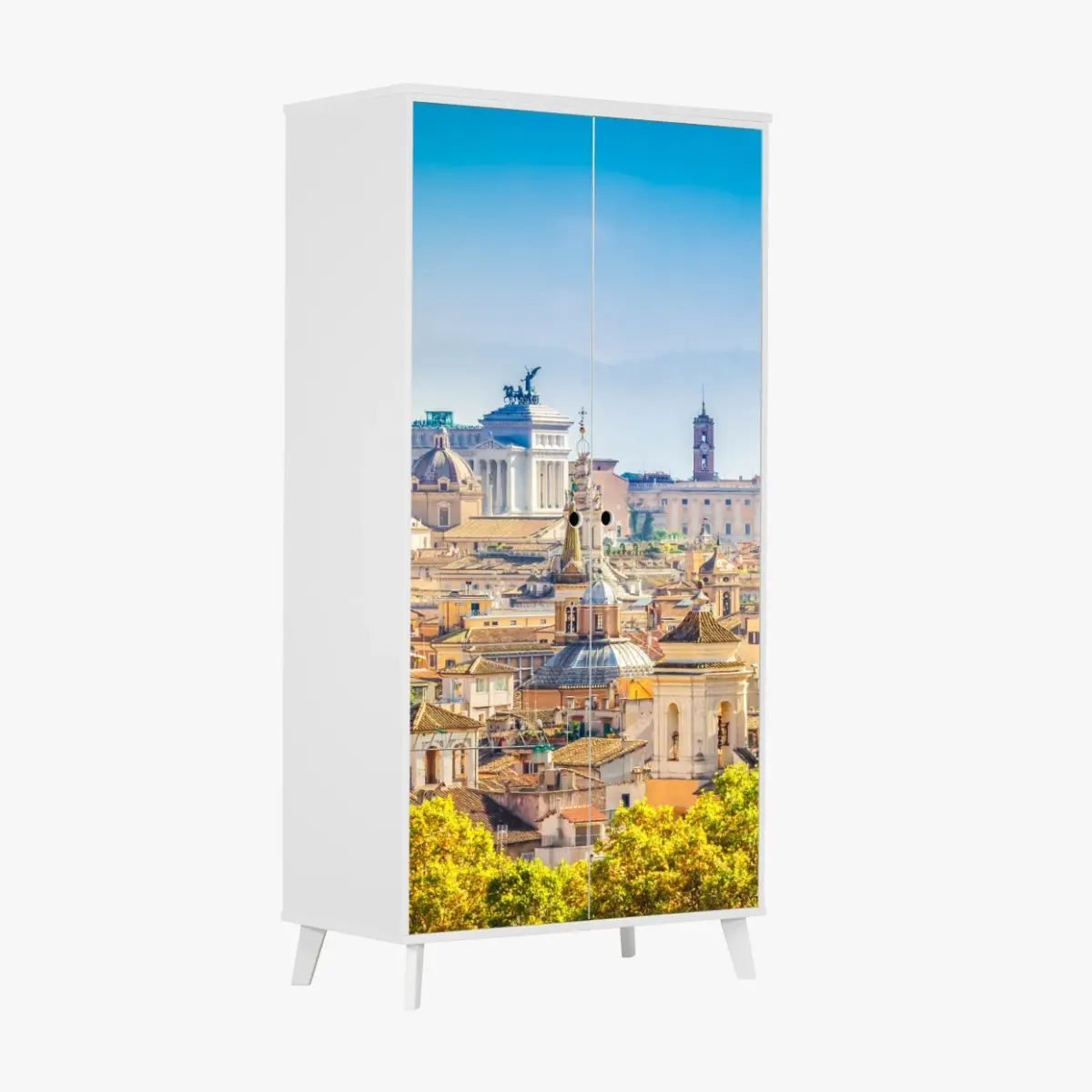 Schrankaufkleber sonnige skyline von Rom mit kuppeln – Pixers®