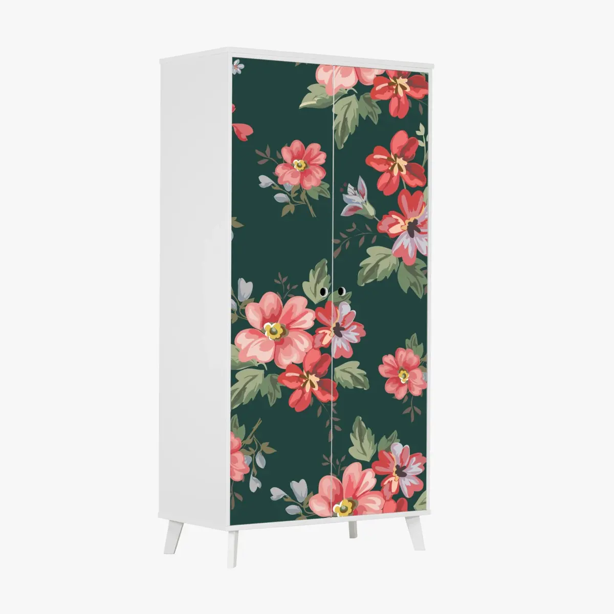 Schrankaufkleber vintage rosa blumenmuster auf tiefgrün – Pixers®