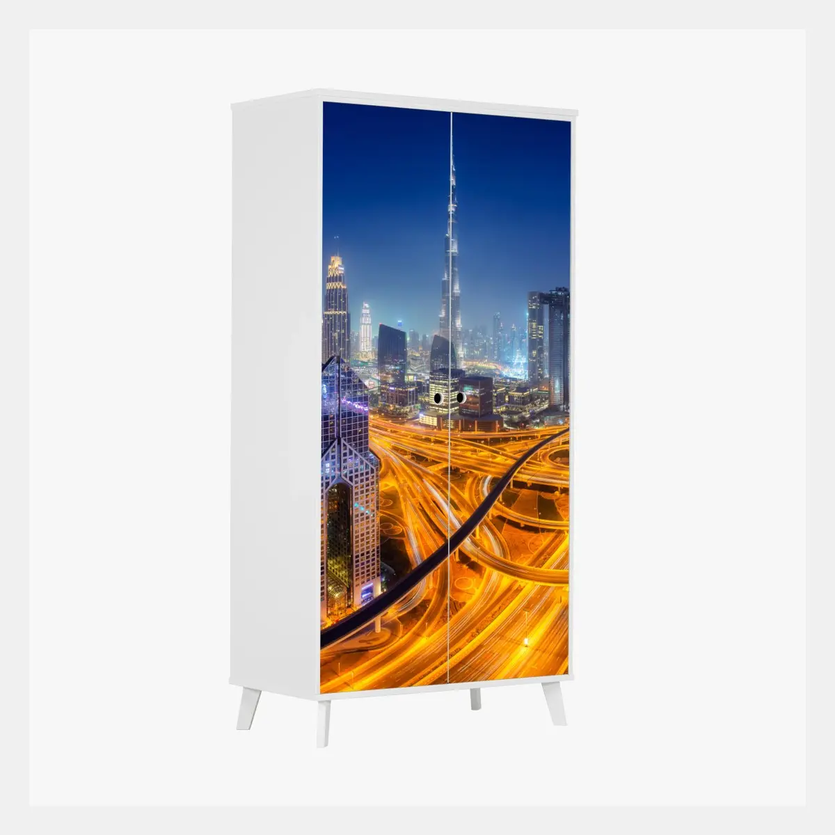Schrankaufkleber panorama der nächtlichen skyline von Dubai – Pixers®
